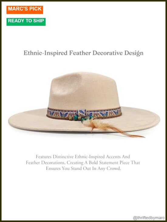 Vintage Wide Brim Felt Fedora Hat with Feather Accents, Cotton Polyester Blend main image 5